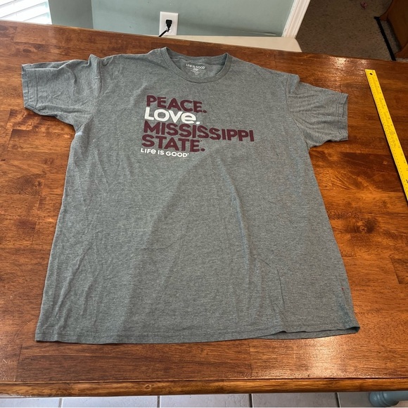 Life is Good Peace Love Mississippi State gray maroon T shirt size XXL - Picture 1 of 6